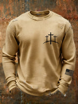 Men's Vintage Faith Cross Design Waffle Fabric Long Sleeve T-Shirt