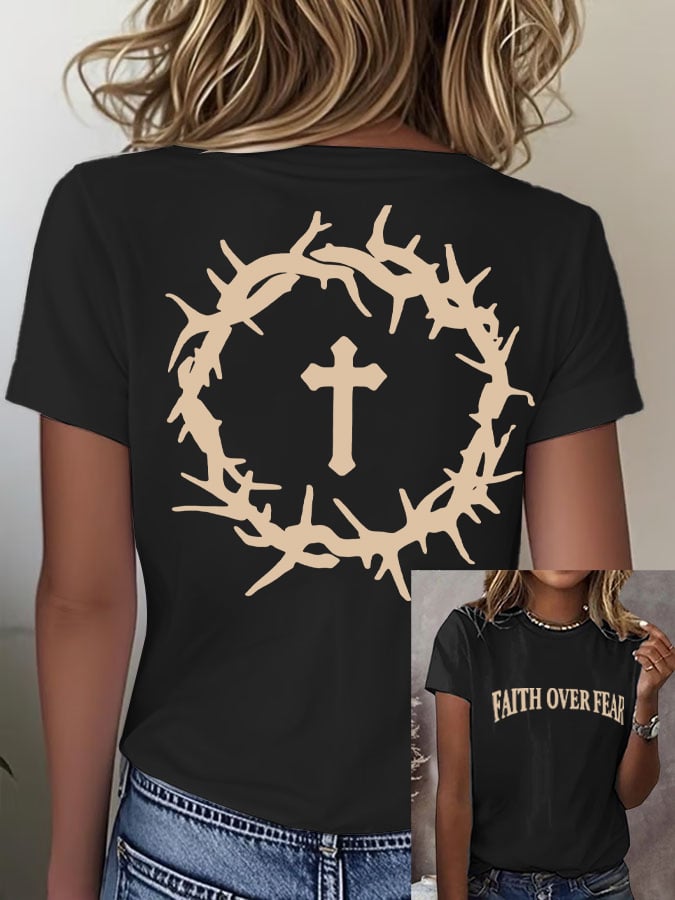 Women's Retro Faith Over Fear Print T-Shirt