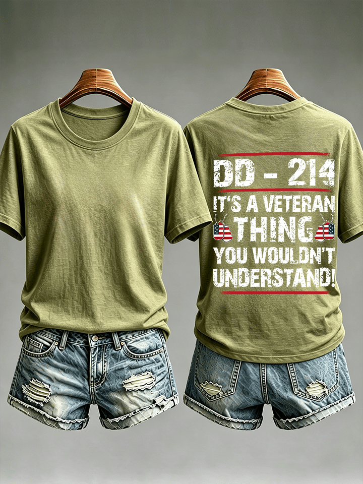 Women's DD-214 Veteran, American Flag Dog Tag T-Shirt