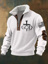 Men's Casual GOD is good Faith Fur Collar Sweatshirt