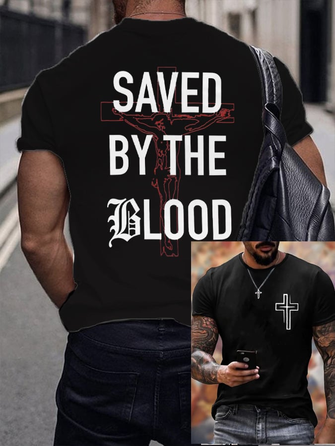 Men's Retro Saved By The Blood Print T-Shirt