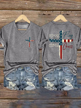 Women's Stand For The Flag Kneel For The Cross Printed Casual T-Shirt