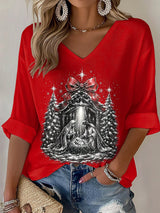 Women's Casual Printed Waffle Top