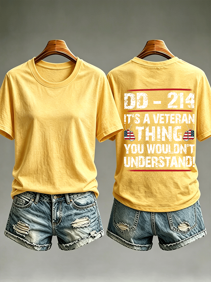 Women's DD-214 Veteran, American Flag Dog Tag T-Shirt