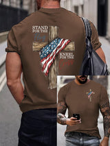 Men's Stand For The Flag Kneel For The Cross Printed Casual T-Shirt