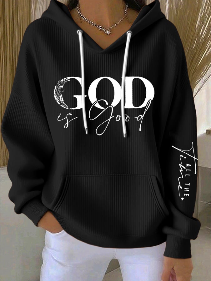 Women's casual retro God is good faith ribbed sweatshirt
