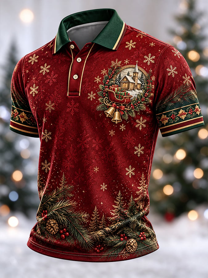 Men's Casual Christmas Short-Sleeve Polo Shirt