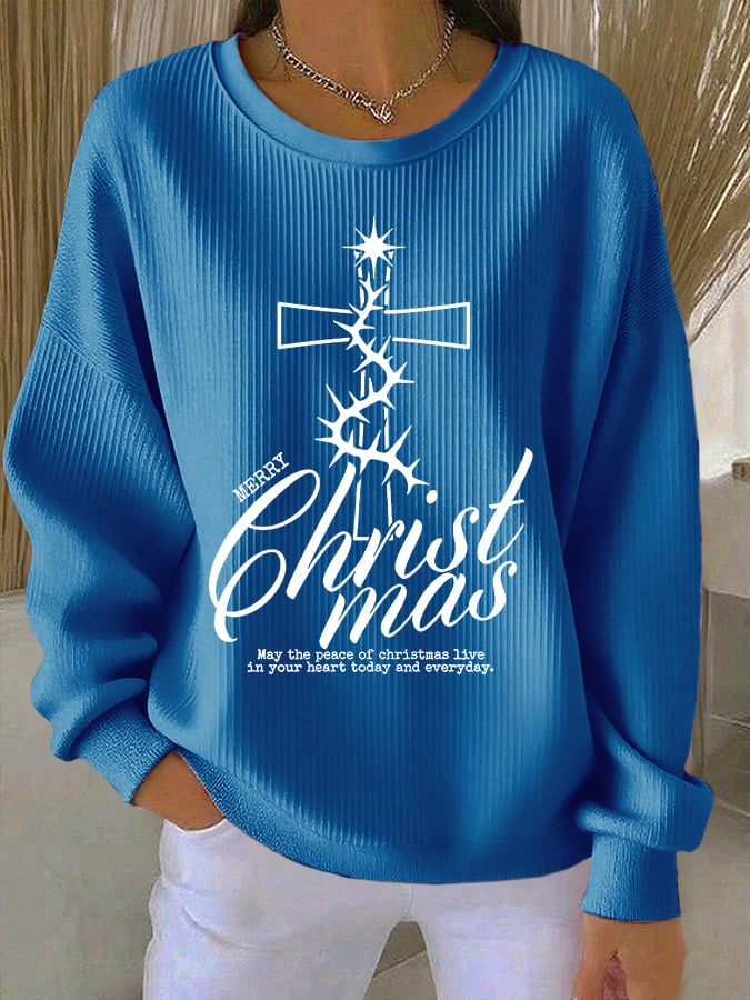 Women's Casual Printed Waffle Long-Sleeve Top