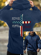 Men's Stand For The Flag Kneel For The Cross Printed Casual Hoodie