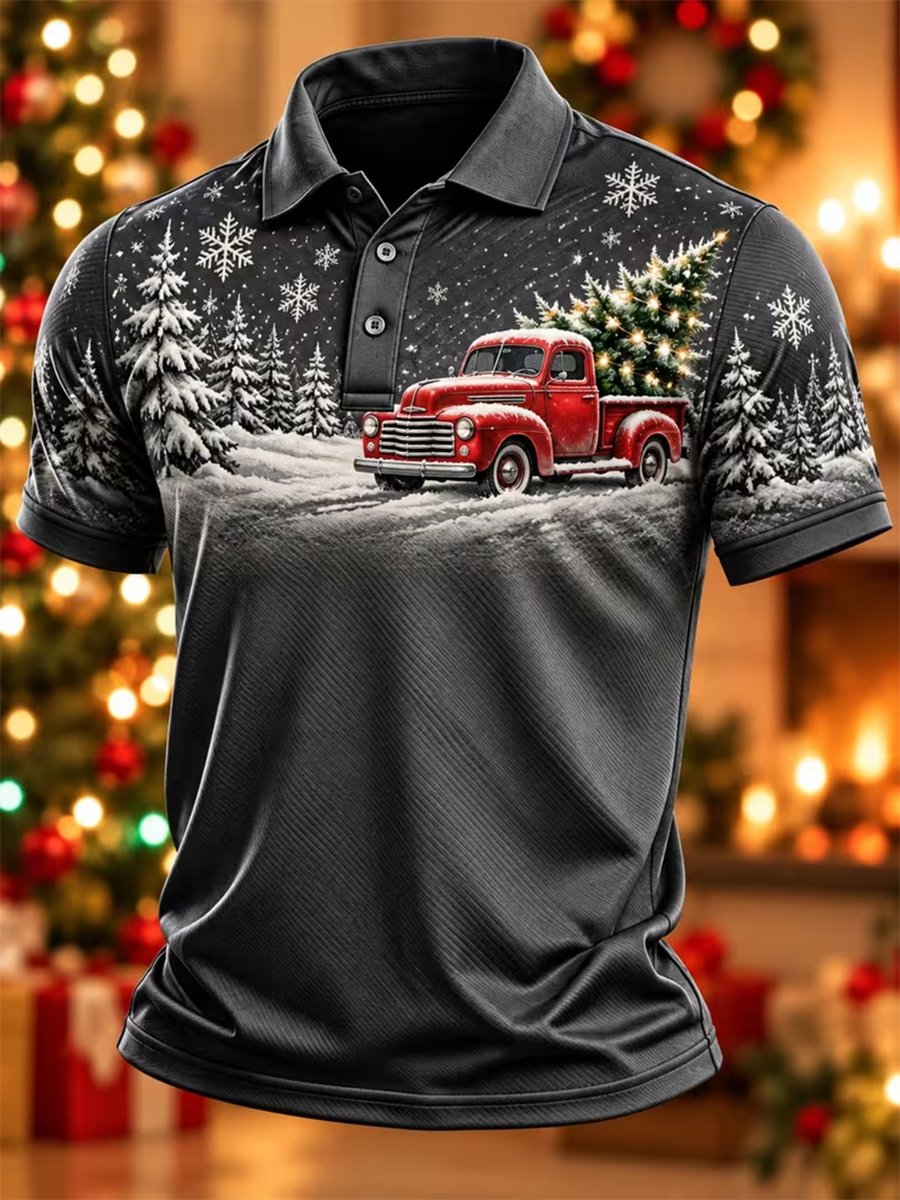 Men's Casual Christmas Short-Sleeve Polo Shirt