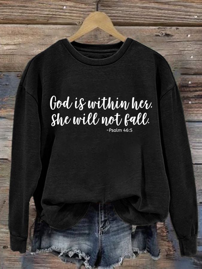 Women's God Is Within Her She Will Not Fall  Printed Casual Sweatshirt