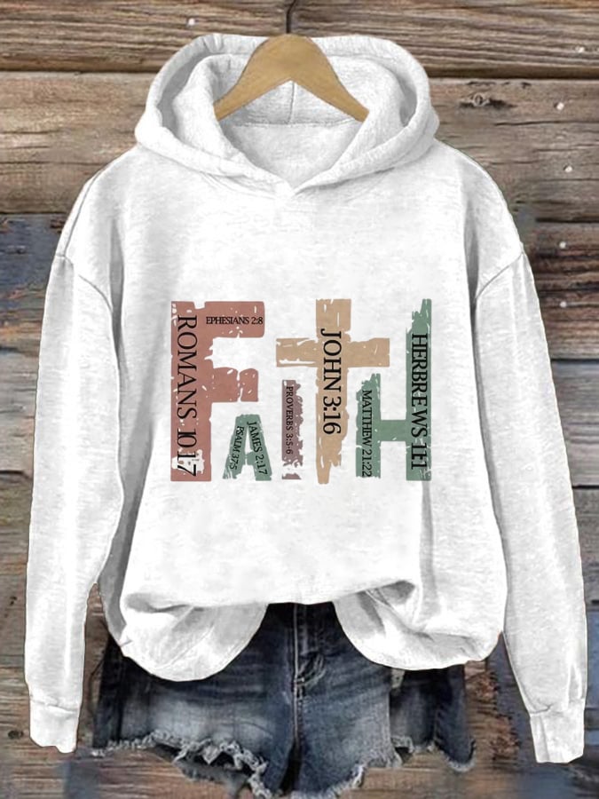 Women's Faith Text Print Hoodie