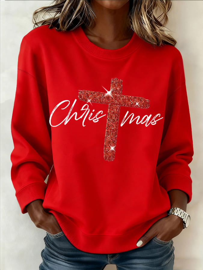 Retro Christmas Faith Cross Print Sweatshirt
