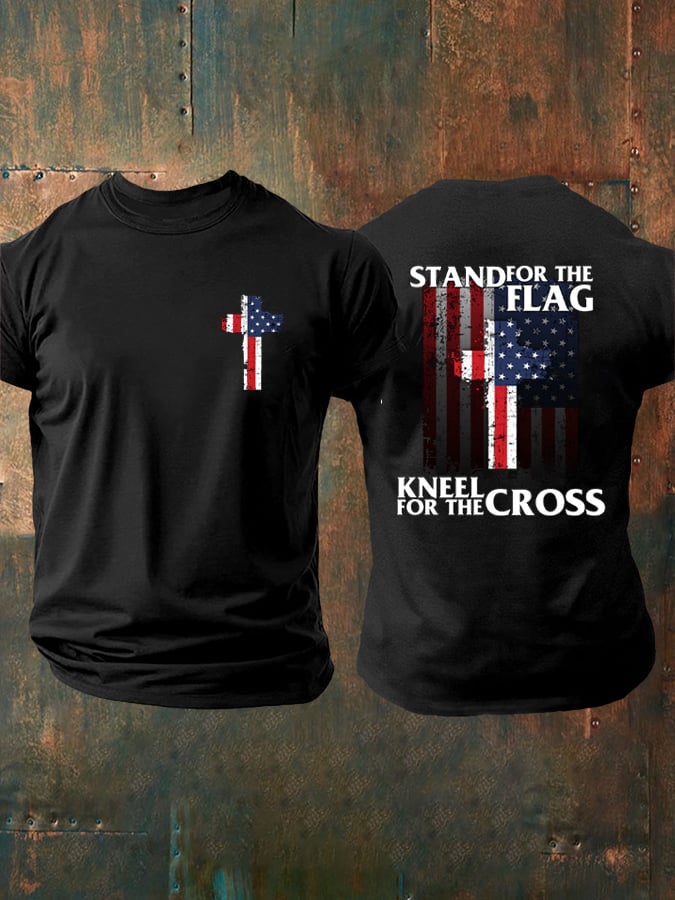 Men's Stand For Flag Kneel For The Cross Print T-Shirt
