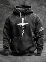 Men's Casual Retro Print Long Sleeve Hooded Sweatshirt