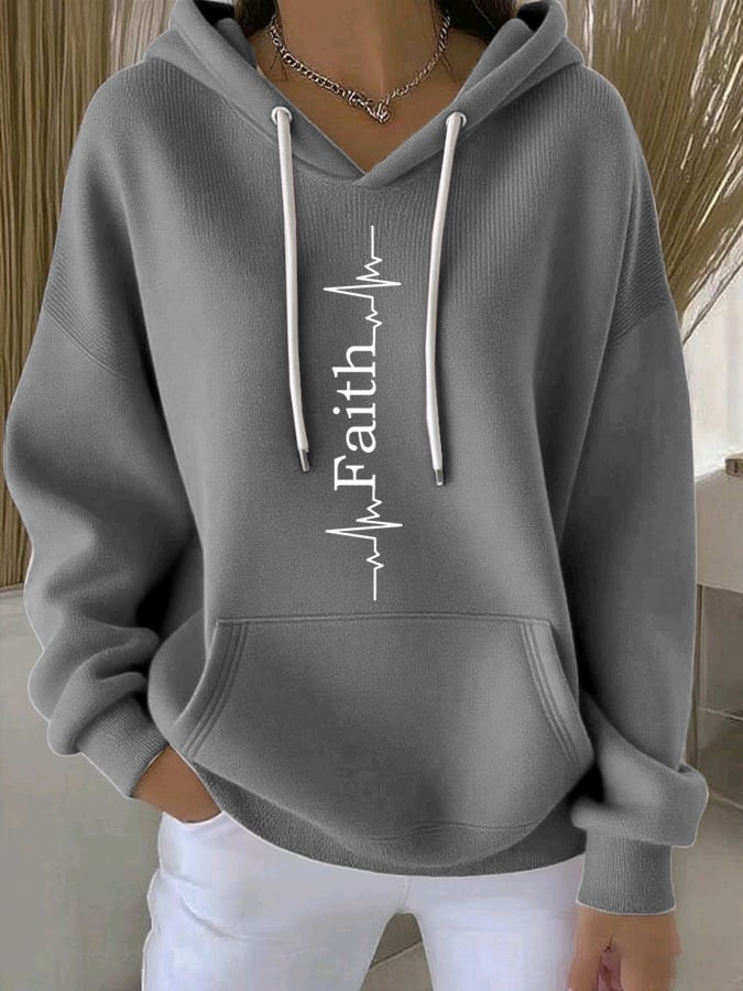 Women's Casual Retro Contrast Color Block Faith Hoodie