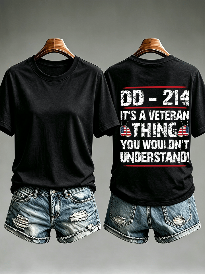 Women's DD-214 Veteran, American Flag Dog Tag T-Shirt