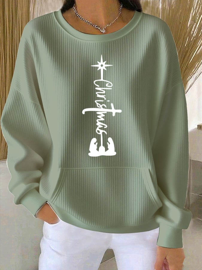 Women's Autumn Christmas Faith Printed Casual Crew Neck Top