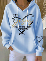 Women's Vintage Faith The Way The Truth The Life Printed Casual Ribbed Hoodie