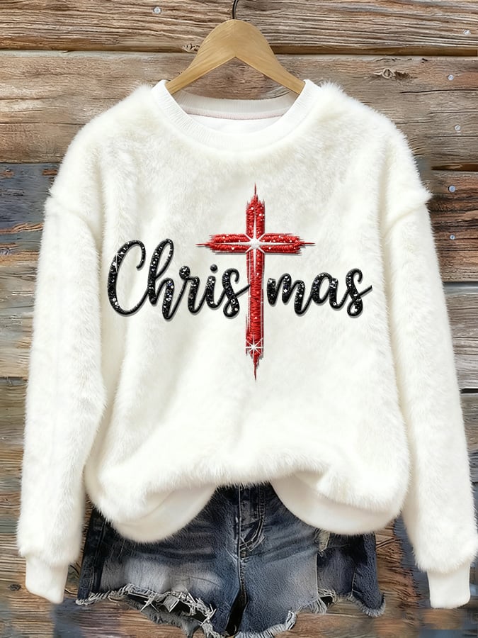 Women's Casual Christmas Faith Plush Sweatshirt