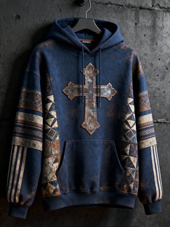 Men's casual retro geometric faith print sweatshirt