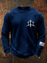 Men's Vintage Faith Cross Design Waffle Fabric Long Sleeve T-Shirt