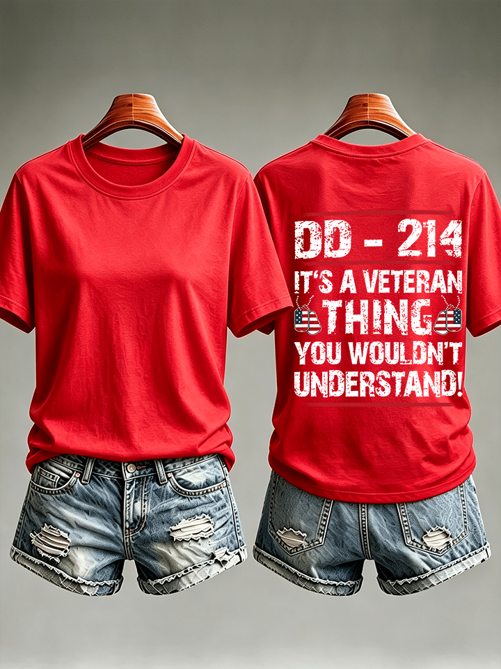 Women's DD-214 Veteran, American Flag Dog Tag T-Shirt