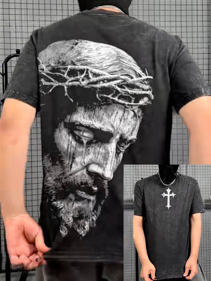 Men's Faith Cross Print Crew Neck T-shirt