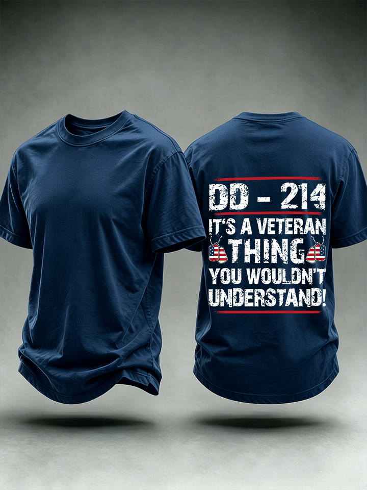 Men's DD-214 Veteran, American Flag Dog Tag T-Shirt