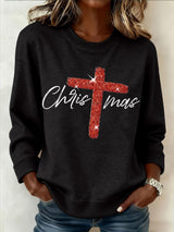 Retro Christmas Faith Cross Print Sweatshirt