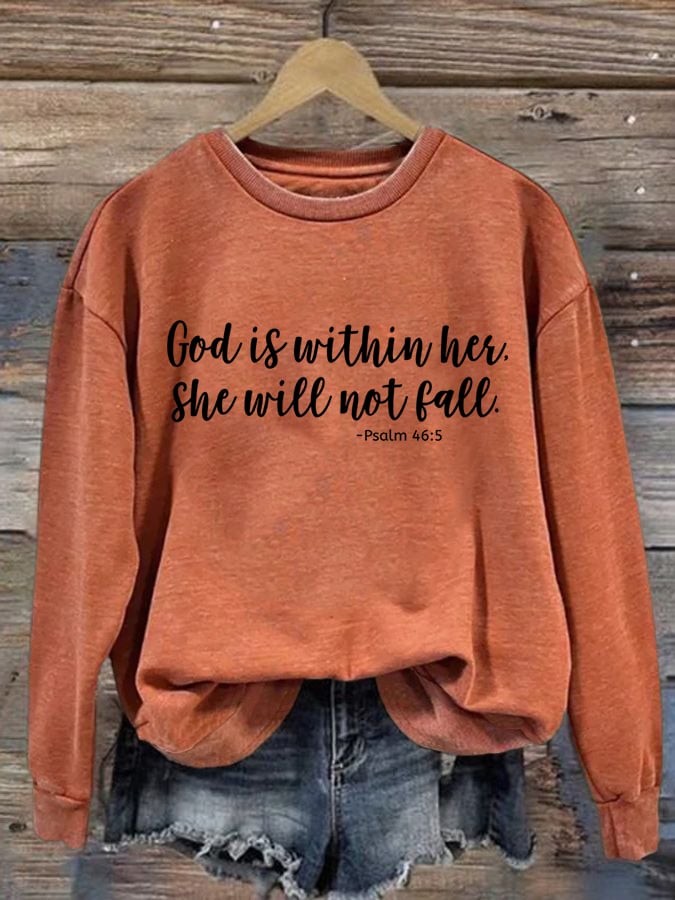 Women's God Is Within Her She Will Not Fall  Printed Casual Sweatshirt
