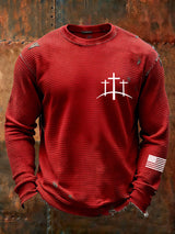 Men's Vintage Faith Cross Design Waffle Fabric Long Sleeve T-Shirt