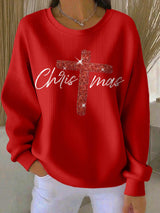 Retro Christmas Faith Cross Print Sweatshirt