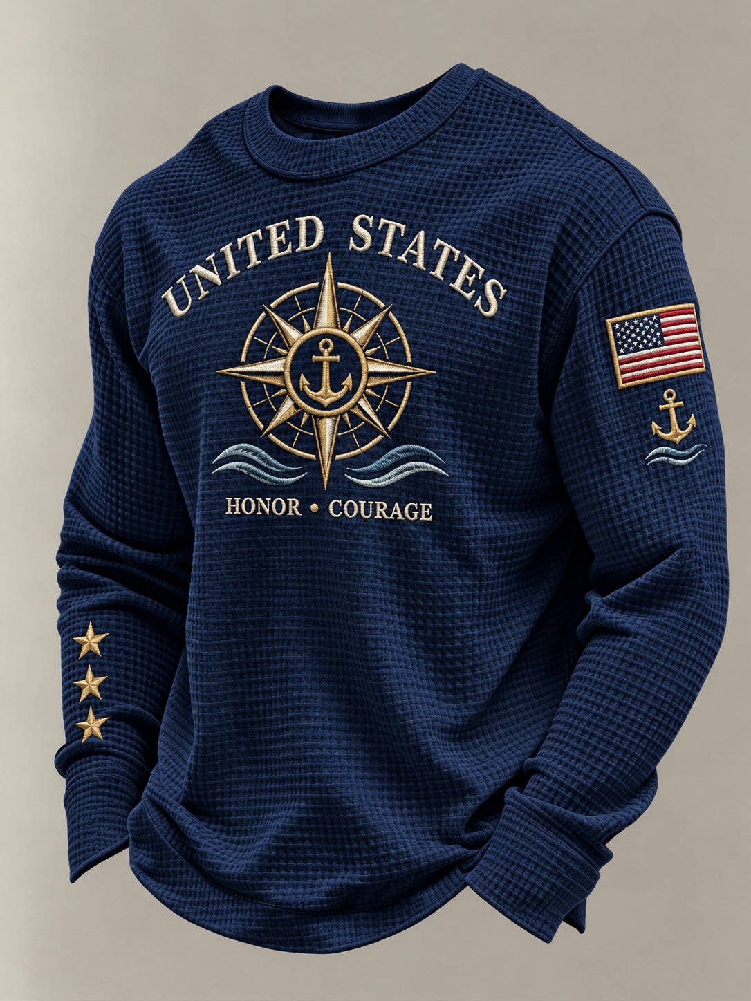 Men's U.S. Veteran Print Waffle Long Sleeve T-Shirt