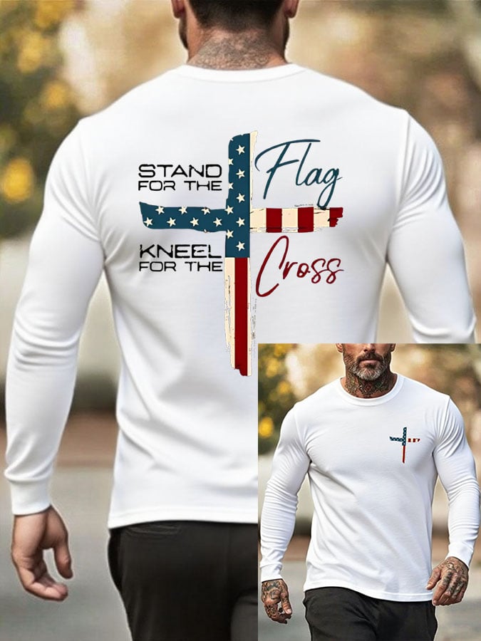 Men's Stand For The Flag Kneel For The Cross Print T-Shirt