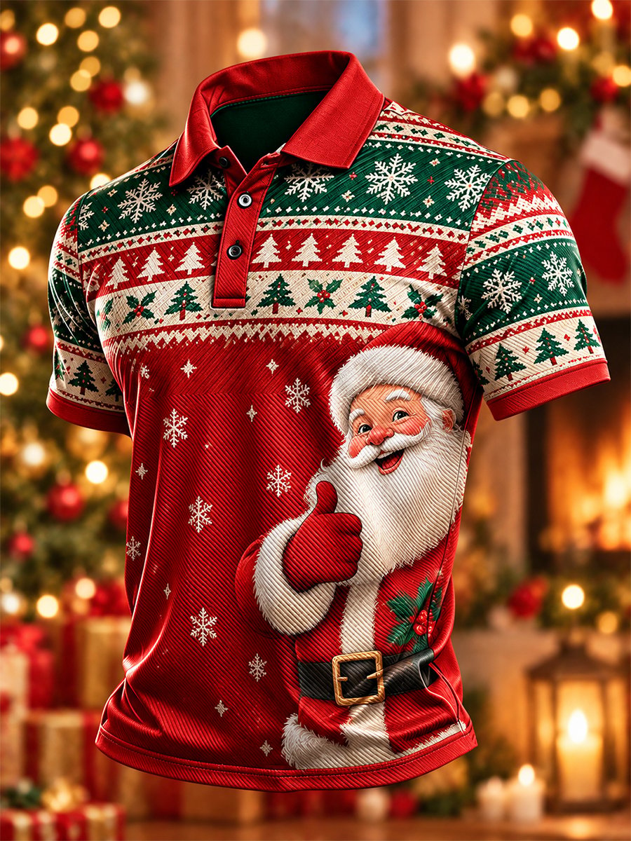Men's Casual Christmas Short-Sleeve Polo Shirt