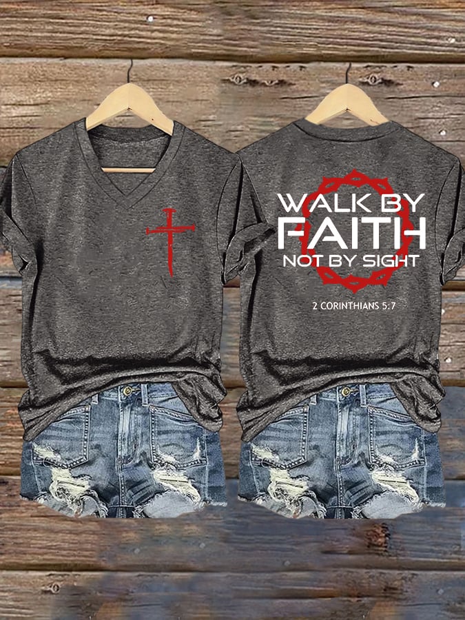 Women's Faith Print V-Neck T-Shirt