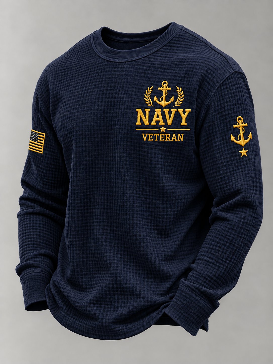Men's U.S. Veteran Print Waffle Long Sleeve T-Shirt