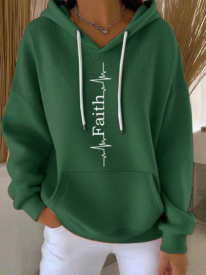 Women's Casual Retro Contrast Color Block Faith Hoodie