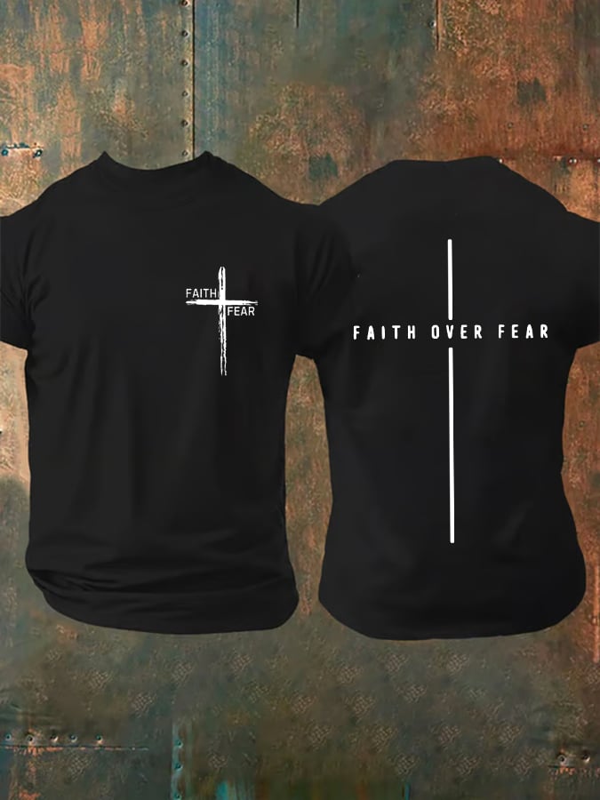 Men's Faith Over Fear Printed Casual T-Shirt