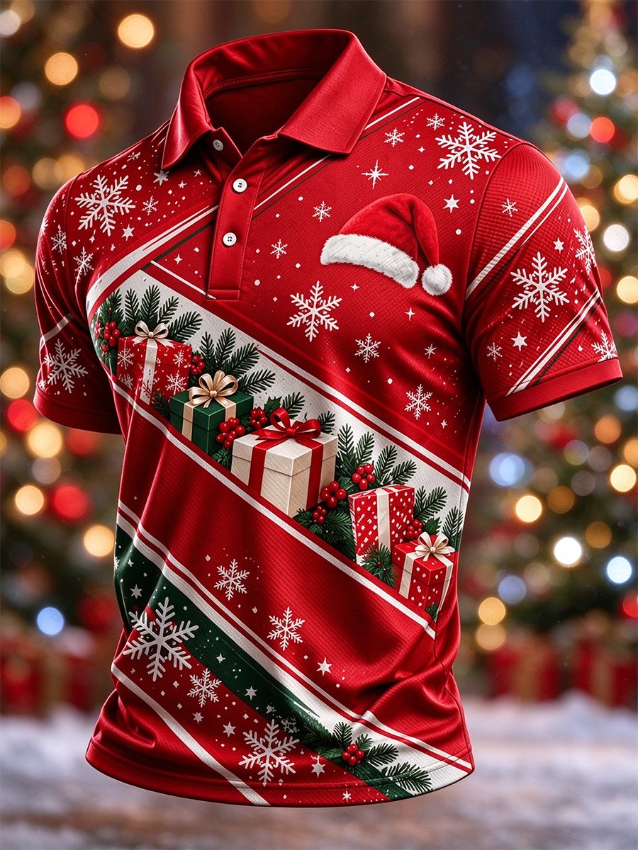 Men's Casual Christmas Short-Sleeve Polo Shirt