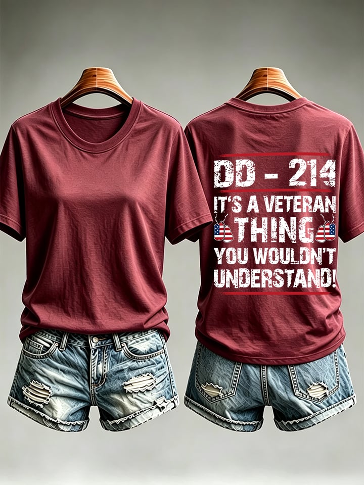 Women's DD-214 Veteran, American Flag Dog Tag T-Shirt