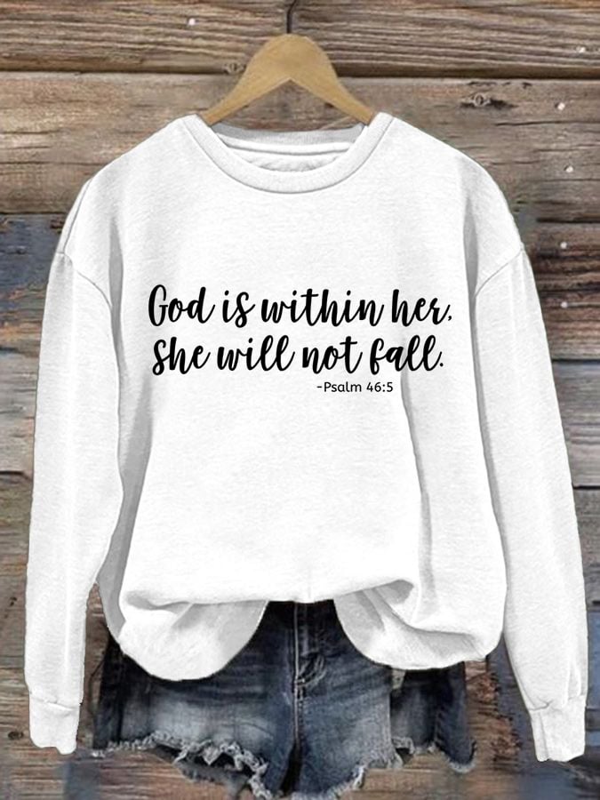 Women's God Is Within Her She Will Not Fall  Printed Casual Sweatshirt