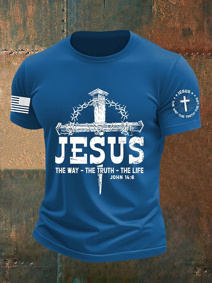Men's Jesus The Way The TruthThe Life Print Round Neck T-Shirt
