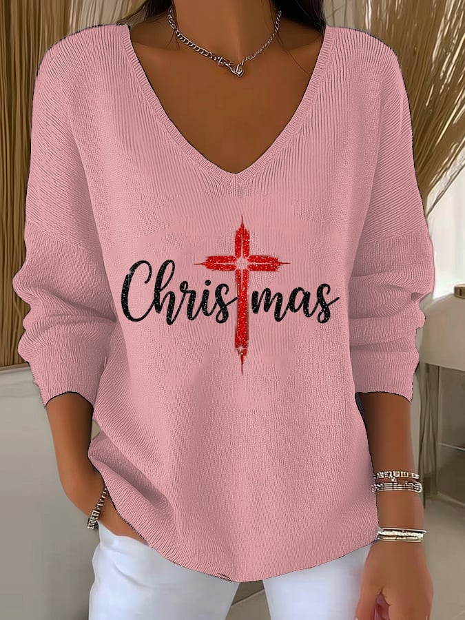 Women's Christmas Faith Print Casual Knitwear