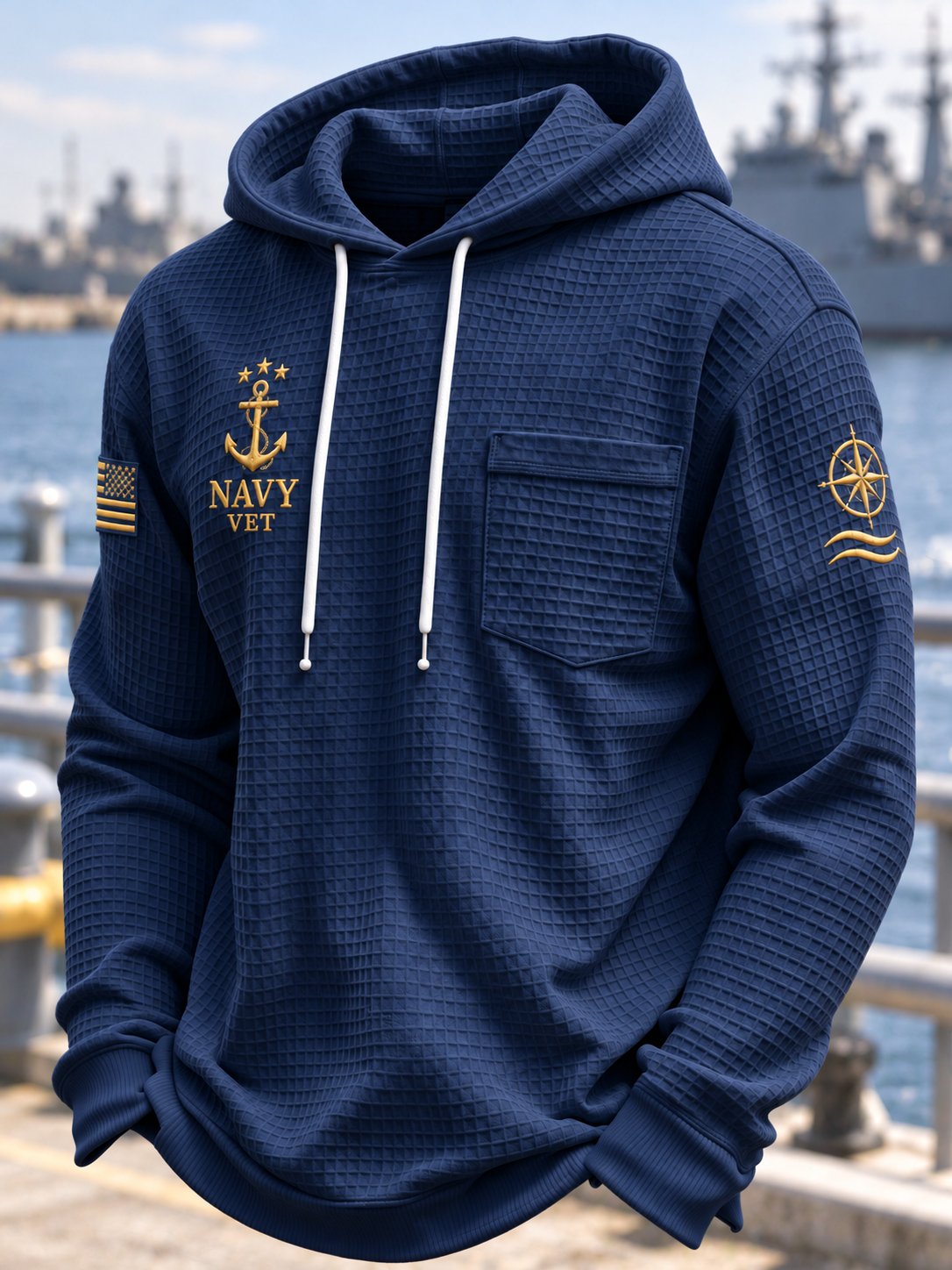 Men's U.S. Veteran Print Waffle Long Sleeve Polo