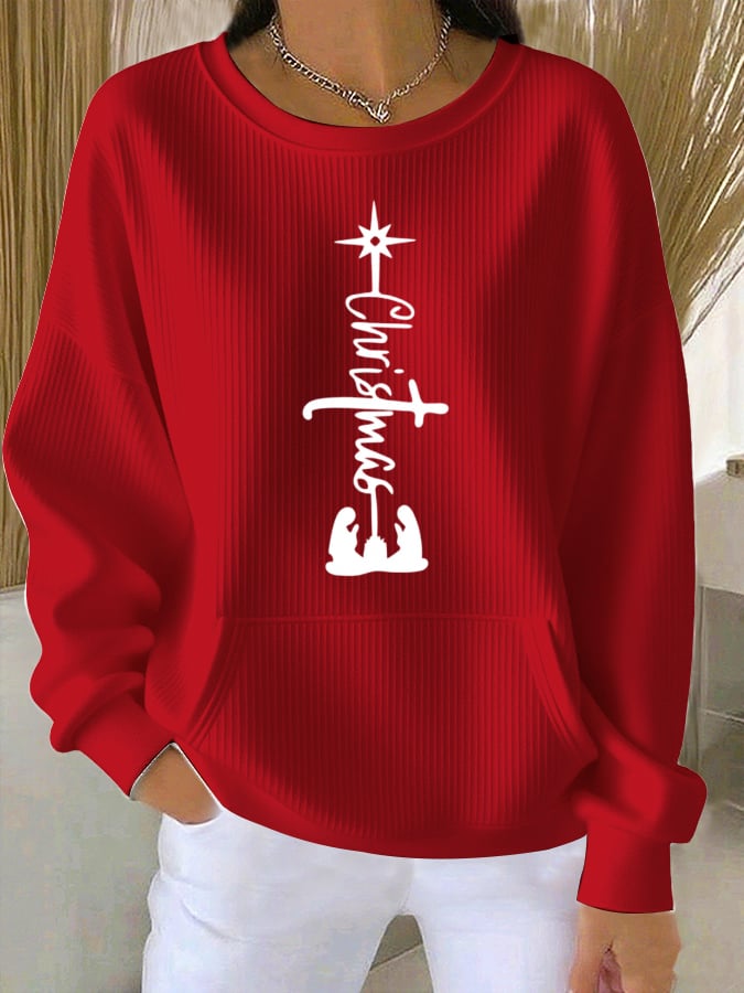 Women's Autumn Christmas Faith Printed Casual Crew Neck Top