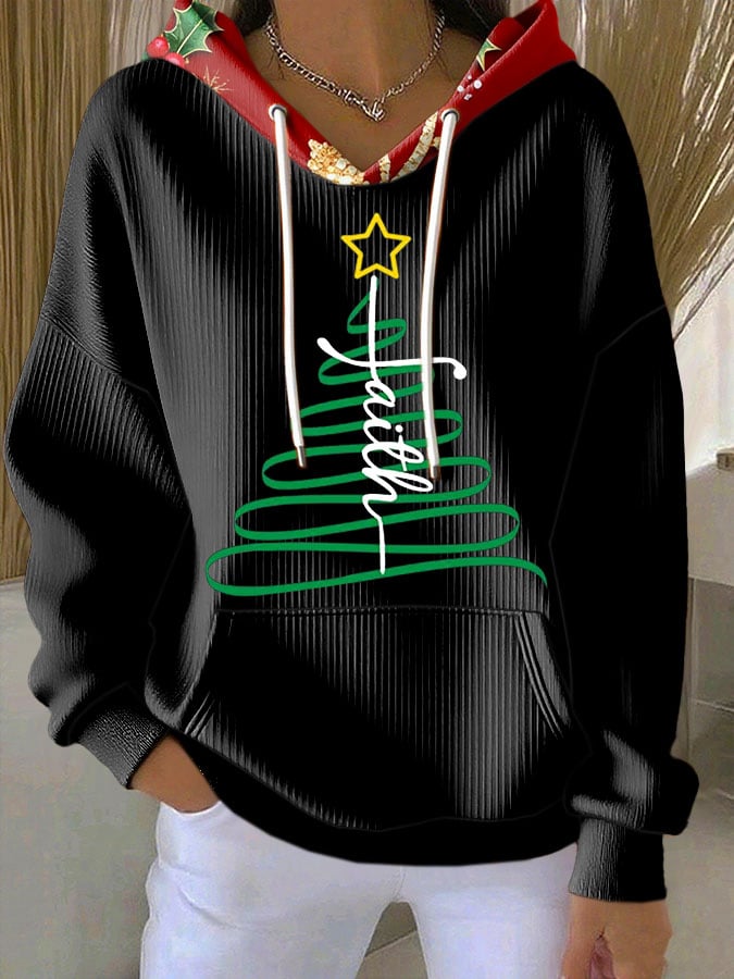 Women's Casual Print Long Sleeve Hooded Sweatshirt