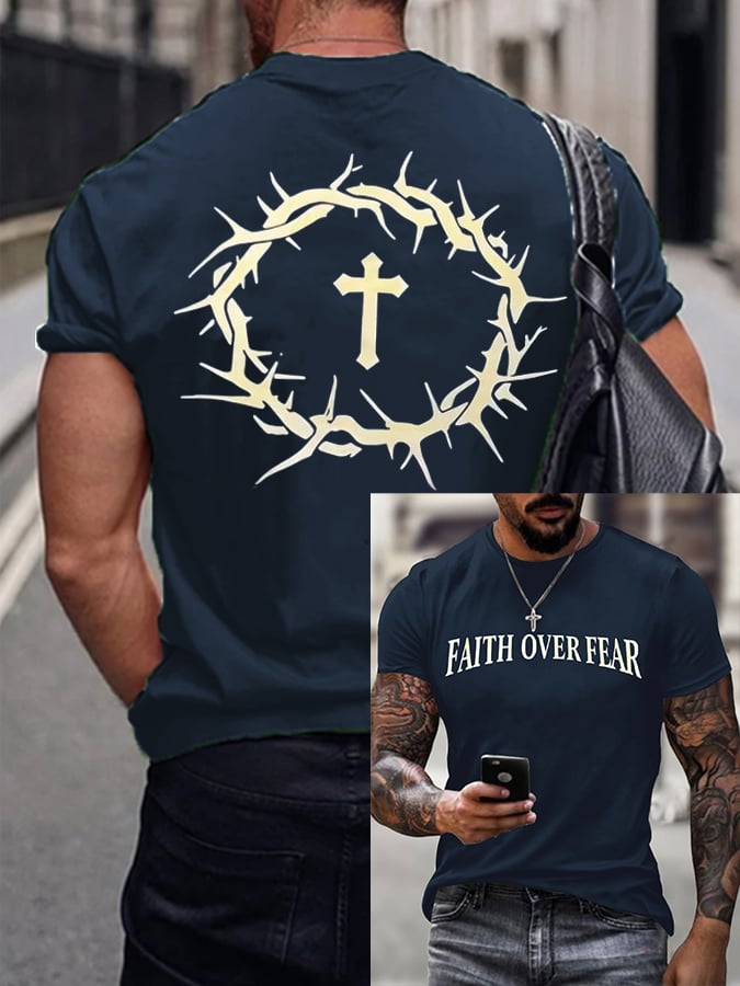 Men's Faith Over Fear Printed Casual T-Shirt