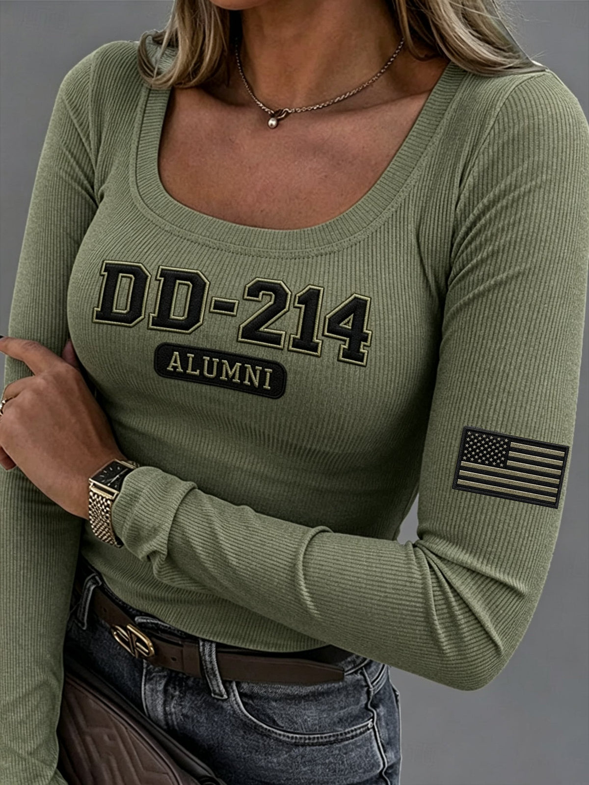 Women's Veteran Pride DD-214 Printed Fabric Long Sleeve T-Shirt